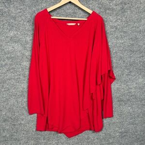 Soft Surroundings Plus Size 1X Top Blouse Red Draped Scarf Layered Long Sleeves